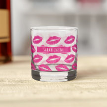 Hot Pink Lipstick Kiss Muster Whiskey Glass