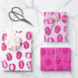 Hot Pink Lipstick Kisses Valentinstag Geschenkpapier Set