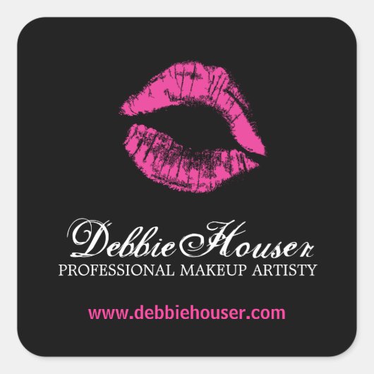 Hot Pink Lipstick Kosmetikkleber Quadratischer Aufkleber (Vorderseite)