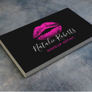 Hot Pink Lipstick Makeup Artist Black Beauty Salon Visitenkarte