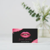 Hot Pink Lipstick Makeup Artist Black Visitenkarte (Stehend Vorderseite)