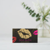 Hot Pink Lipstick Makeup Artist Gold Black Visitenkarte (Stehend Vorderseite)