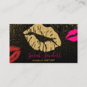 Hot Pink Lipstick Makeup Artist Gold Black Visitenkarte (Vorderseite)