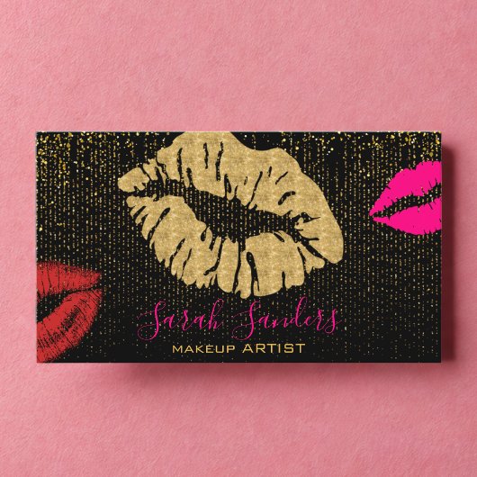 Hot Pink Lipstick Makeup Artist Gold Black Visitenkarte