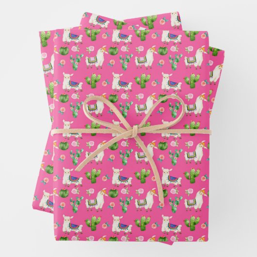 Hot Pink Llama/Cactus Fiesta Wrapping Paper Geschenkpapier Set (Beispiel)
