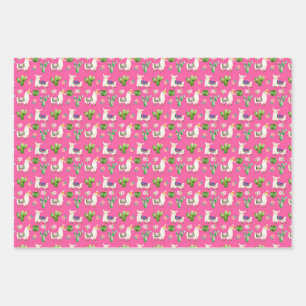 Hot Pink Llama/Cactus Fiesta Wrapping Paper Geschenkpapier Set
