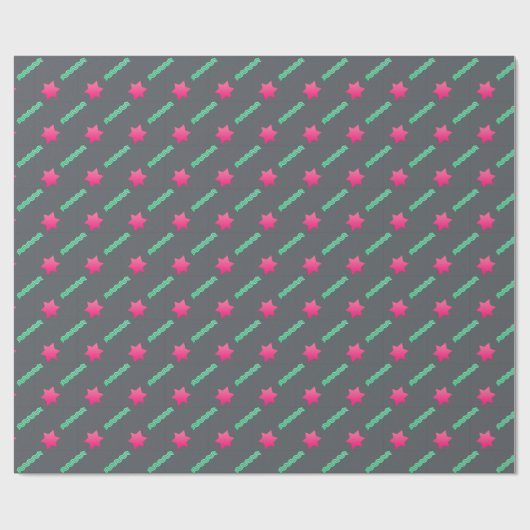Hot Pink Magen David, Mint Streamers on Dark Gray Geschenkpapier (Flach)