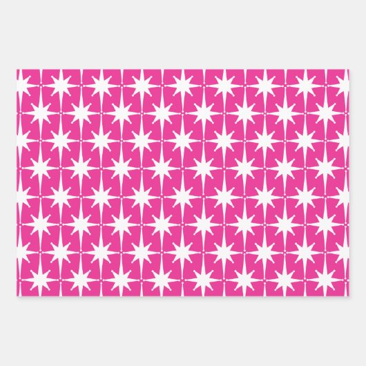 Hot Pink Magenta Bright Retro Sternexplosion Muste Geschenkpapier Set (Vorderseite 3)