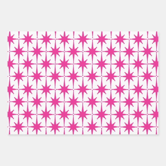 Hot Pink Magenta Bright Retro Sternexplosion Muste Geschenkpapier Set (Vorderseite 2)