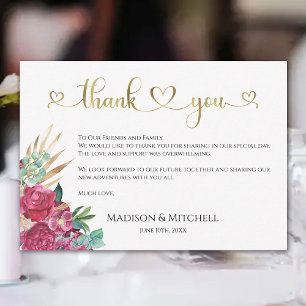 Hot Pink Magenta Floral Elegantes Gold Script Herz Dankeskarte