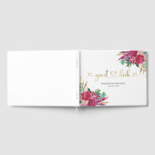Hot Pink Magenta Floral Elegantes Gold Script Herz Gästebuch (Voll)