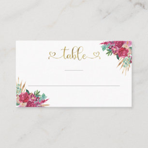 Hot Pink Magenta Floral Elegantes Gold Script Herz Platzkarte