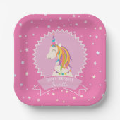 Hot Pink Magical Rainbow Unicorn Girl Birthday Pappteller (Vorderseite)