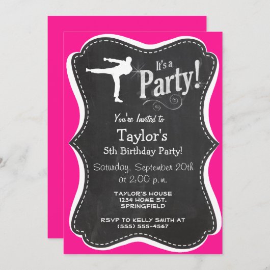 Hot Pink Martial Arts Einladung (Vorne/Hinten)