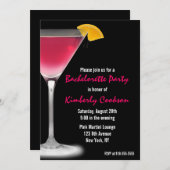 Hot-Pink-Martini-Junggeselinnen-Abschied Einladung (Vorne/Hinten)