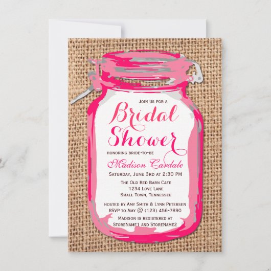 Hot Pink Mason Jar Bridal Dusche Einladungen (Vorderseite)