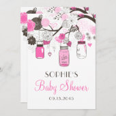 Hot Pink Mason Jars Floral Baby Dusche Einladungen (Vorne/Hinten)