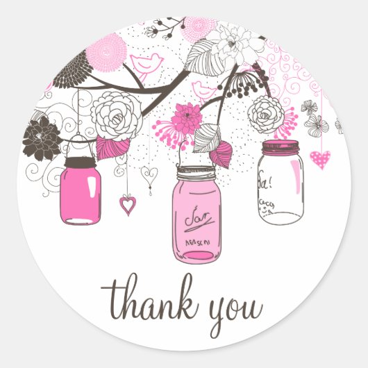 Hot Pink Mason Jars Vielen Dank Sticker (Vorderseite)