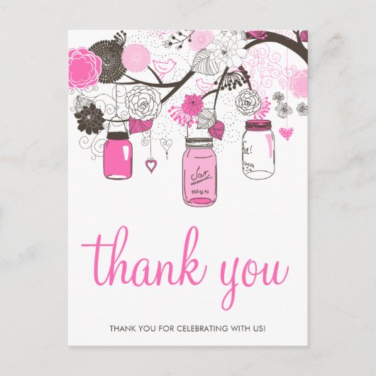Hot Pink Mason Jars Wedding Danke Postcard Postkarte (Vorderseite)