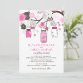 Hot Pink Mason Jars Wedding Einladung (Stehend Vorderseite)