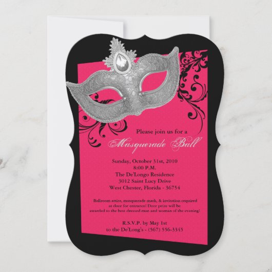 Hot Pink Masquerade Ball Maske Kostüm Halloween Einladung (Vorderseite)