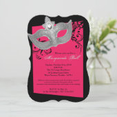 Hot Pink Masquerade Ball Maske Kostüm Halloween Einladung (Stehend Vorderseite)