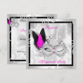 Hot Pink Masquerade Sweet 16 Party Maske Silver 2 Einladung (Vorne/Hinten)