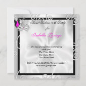 Hot Pink Masquerade Sweet 16 Party Maske Silver 2 Einladung (Rückseite)