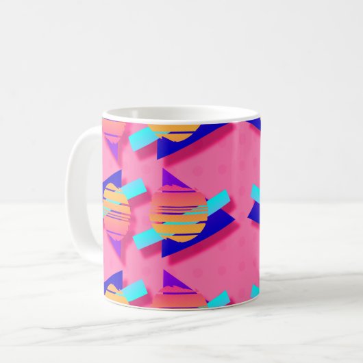 Hot Pink Memphis Neon Dreieck Muster Kaffeetasse (Vorderseite Links)
