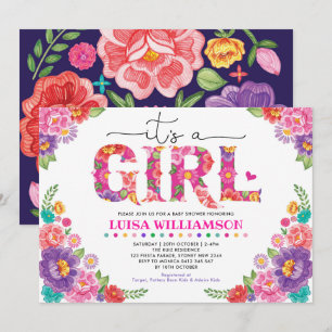Hot Pink Mexican Fiesta Floral Girl Baby Dusche Einladung