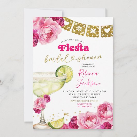 Hot Pink Mexican Fiesta Margaritas Brautparty Einladung (Vorderseite)