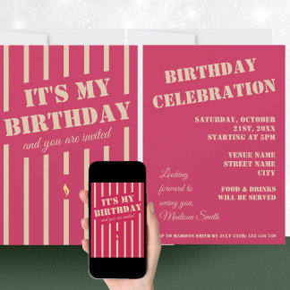 Hot-Pink-Minimalistische Geburtstagsparty Einladun Einladung