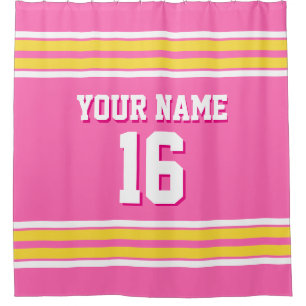 Hot Pink mit gelben weißen Streifen Sport Jersey Duschvorhang
