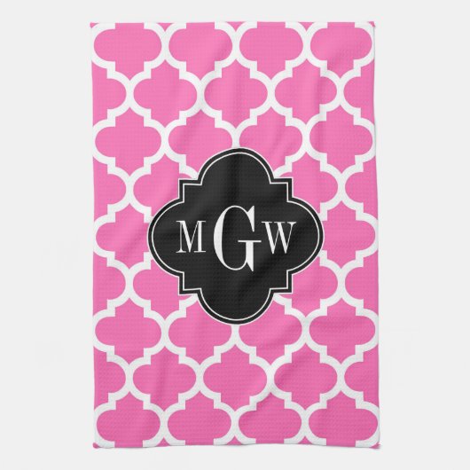 Hot Pink mit marokkanischer #5 Black 3 Initial Mon Handtuch (Vertikal)