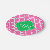 Hot Pink mit marokkanischer Nr. 5 Emerald 3 Initia Pappteller (Schrägansicht)