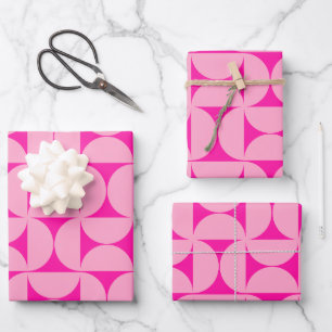 Hot Pink Mitte des Jahrhunderts Modernes Muster Geschenkpapier Set