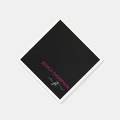 Hot Pink Modern Black Simple Script Monogram Name Serviette (Ecke)