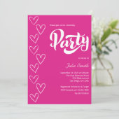 Hot Pink Modern Girl Birthday Party Einladung (Stehend Vorderseite)