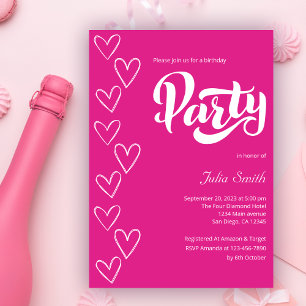 Hot Pink Modern Girl Birthday Party Einladung