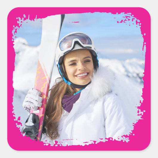 Hot Pink Modern Grunge Border Foto Quadratischer Aufkleber (Vorderseite)
