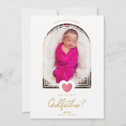 Hot Pink Modern Heart Golden Fake Effect Godfather (Vorderseite)