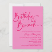 Hot Pink Modern Minimalist Birthday Brunch Party Einladung (Vorderseite)