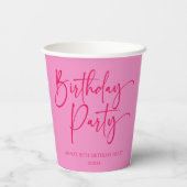 Hot Pink Modern Minimalist Birthday Party Pappbecher (Rückseite)