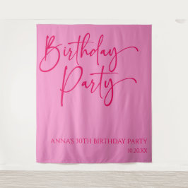 Hot Pink Modern Minimalist Birthday Party Wandteppich