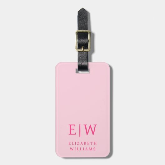 Hot Pink Modern Monogram Minimalistisch Gepäckanhänger (Vorderseite vertikal)