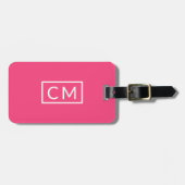 Hot Pink Modern Monogram Simple Initial Luggage Gepäckanhänger (Vorderseite horizontal)