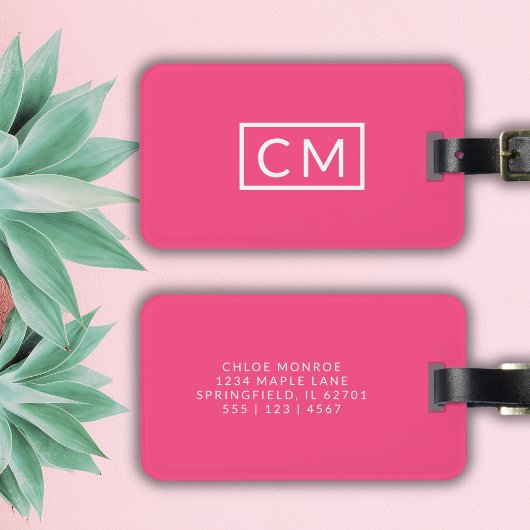 Hot Pink Modern Monogram Simple Initial Luggage Gepäckanhänger