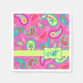 Hot Pink Modern Paisley Monogram Serviette (Vorderseite)