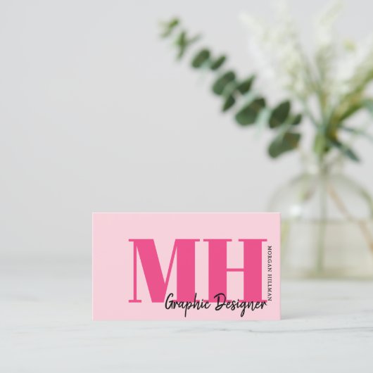 Hot Pink Modern QR Code Monogram Visitenkarte (Stehend Vorderseite)