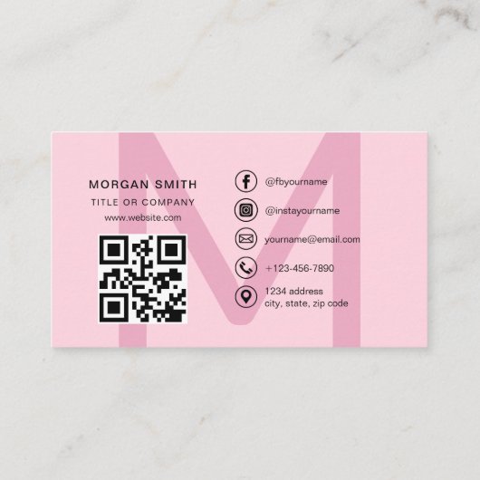 Hot Pink Modern QR Code Script Name Girl Monogram Visitenkarte (Rückseite)